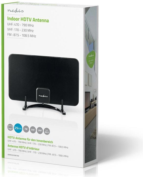 Actual product image Nedis Indoor antenna | Active | FM / UHF / VHF | Reception range: 0-25 km | LTE700 | Gain dBi (b (Indoor antenna, 26 dB, UKW / MW / LW)