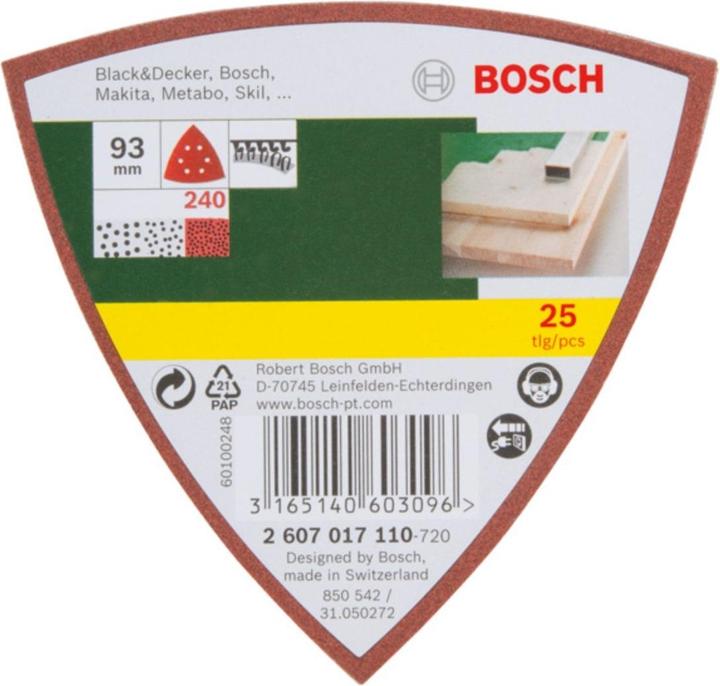 Actual product image Bosch Zubehör Sanding sheet set for delta sander, 93 mm, 240, 6 holes, 25-pack (240)