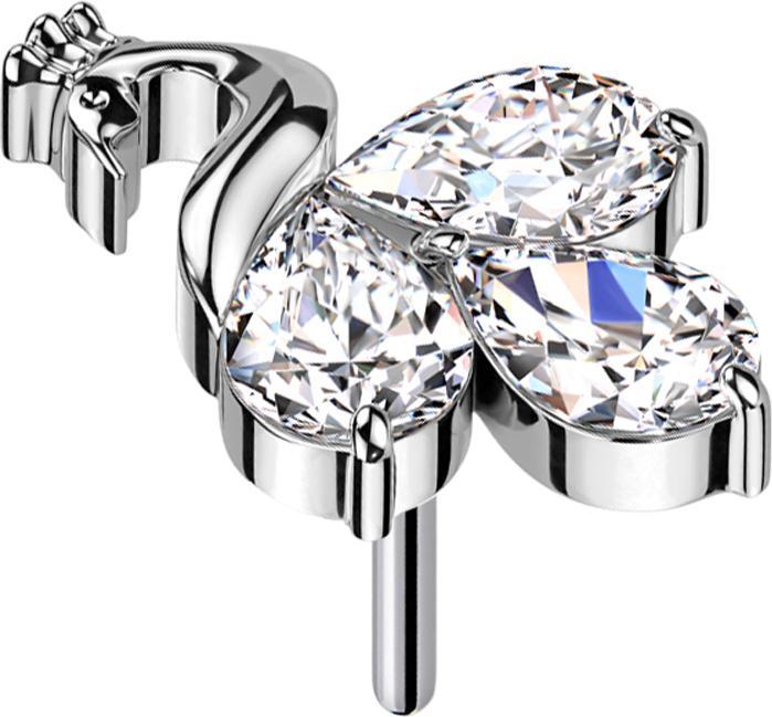 Produktbild Star Piercing Threadless Pfau silber drei Kristalle silber (Titan, Chirurgenstahl 316L, ohne Messing)