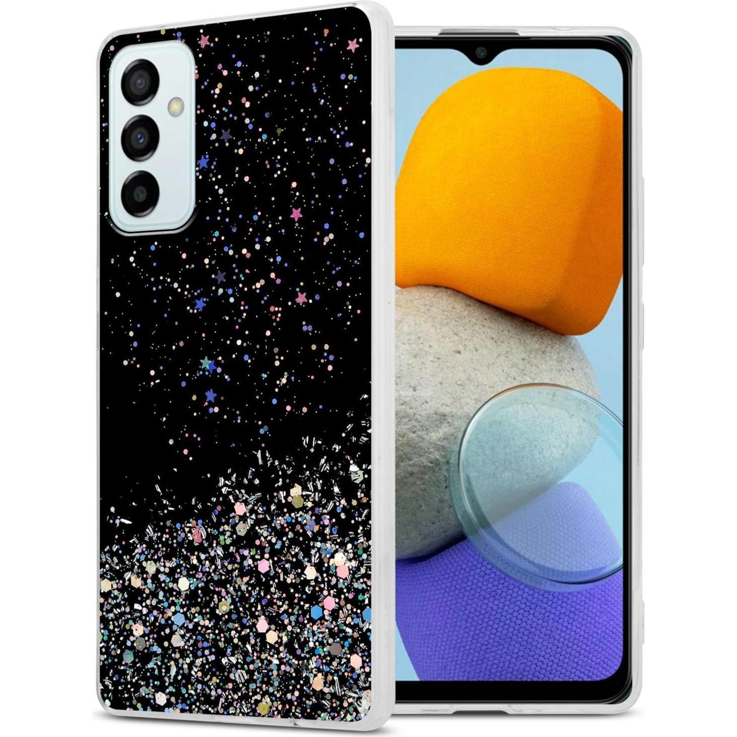 Cadorabo TPU Hülle für Samsung Galaxy M23 5G mit Glitzer (Samsung Galaxy M23 5G), Smartphone Hülle, Schwarz