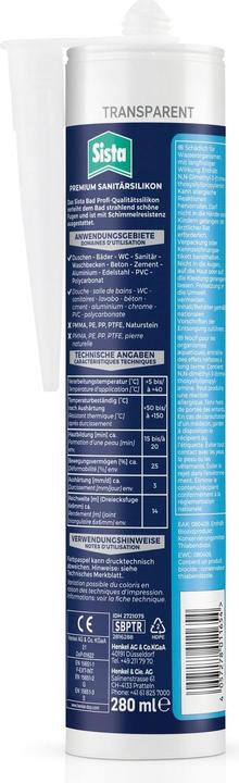 Produktbild Sista Bad Profi-Qualität Silikon transparent 280g (0.46 kg, Transparent, 280 ml)