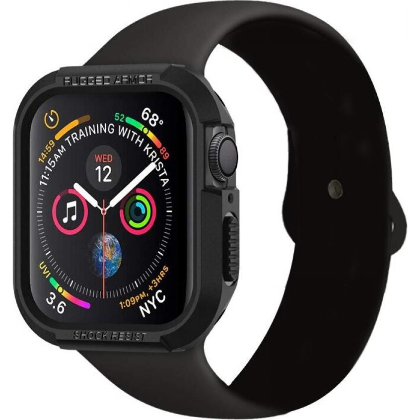 Screenguard Apple Watch 44mm Rugged Armor Hülle, Smartwatch Zubehör, Schwarz