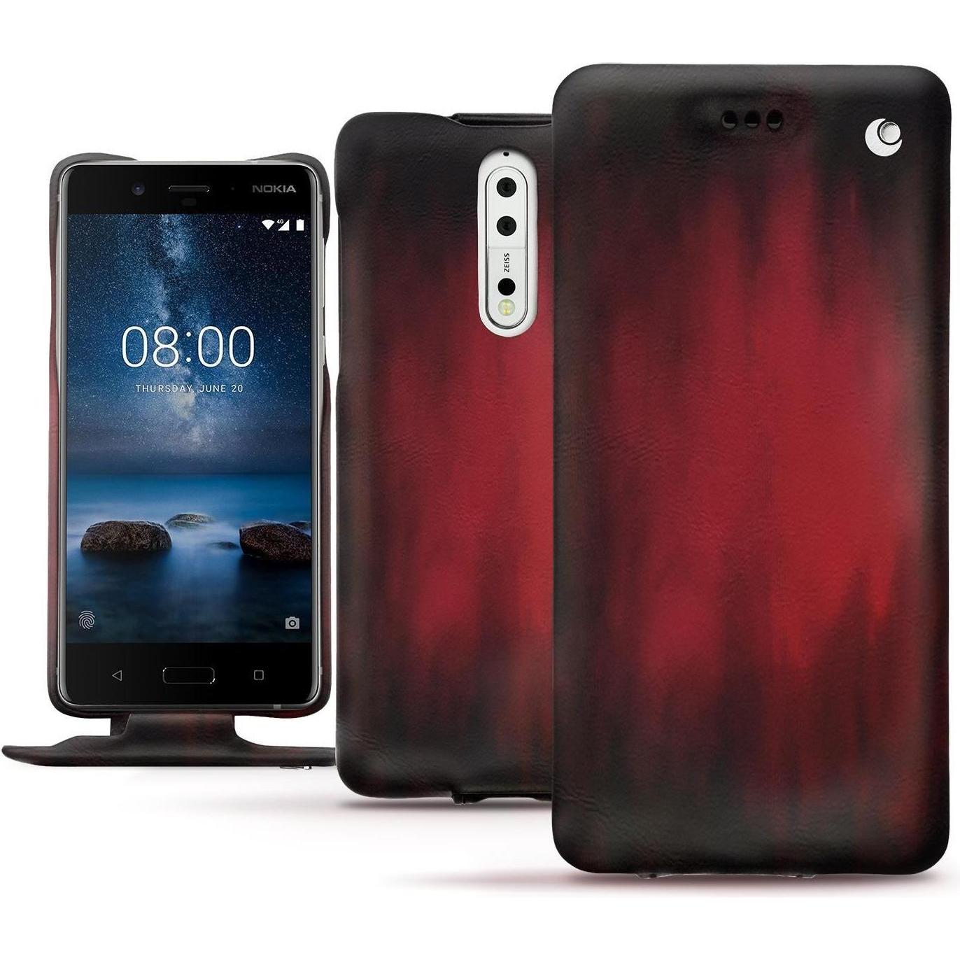 Noreve Lederschutzhülle vertikal (Nokia 8), Smartphone Hülle, Rot