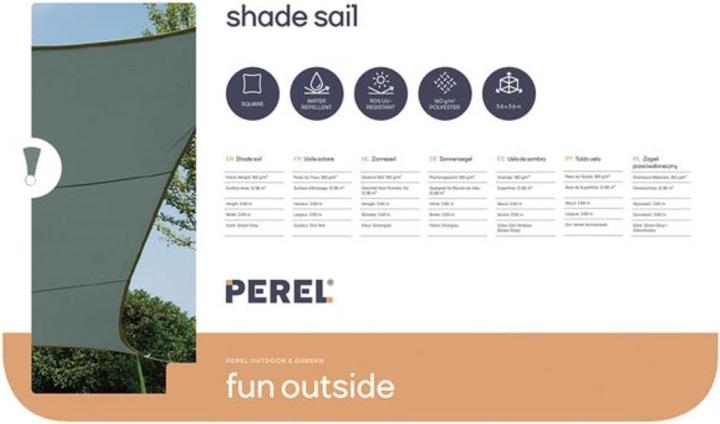 Produktbild Perel SONNENSEGEL - QUADRATISCH - 3.6 x 3.6 m - FARBE: GRÜNGRAU (360 x 360 cm)
