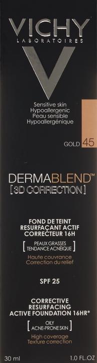 Actual product image Vichy Dermablend (3D Correction) Skin Imperfections Optically Correcting Make-up (45 Gold)