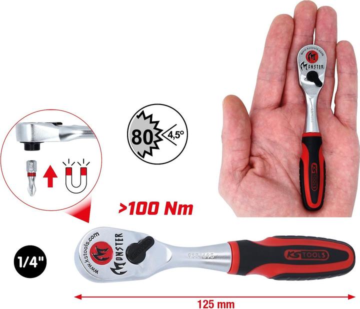 Actual product image KS Tools 1/4 Monster Bit Switch Ratchet (1/4")
