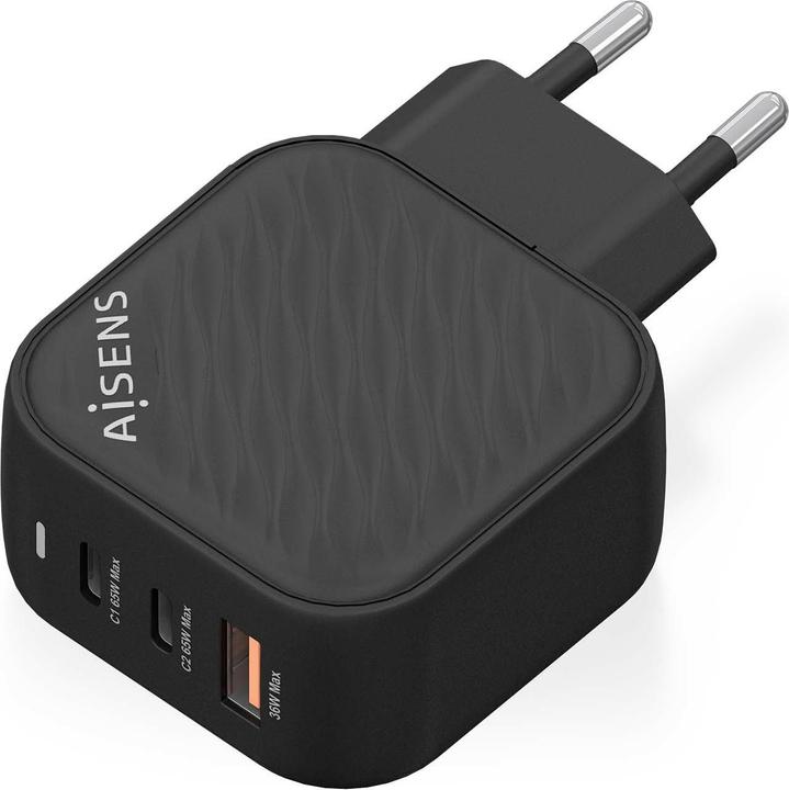 Produktbild Aisens CARGADOR GAN 65W 2XUSB-C PD3.0 QC4.0 1XUSB-A QC3.0 NEGRO (65 W, 3 Ports)