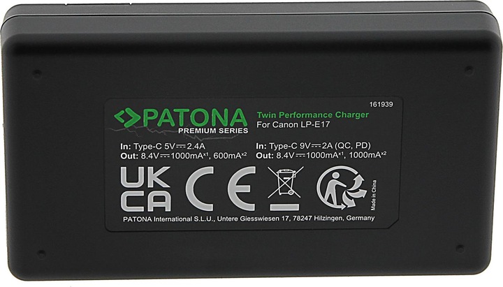 Actual product image Patona Premium Twin Charger Canon LP-E17 (Charger)