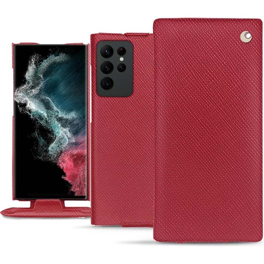 Noreve Lederschutzhülle vertikal (Samsung Galaxy S22 Ultra), Smartphone Hülle, Rot