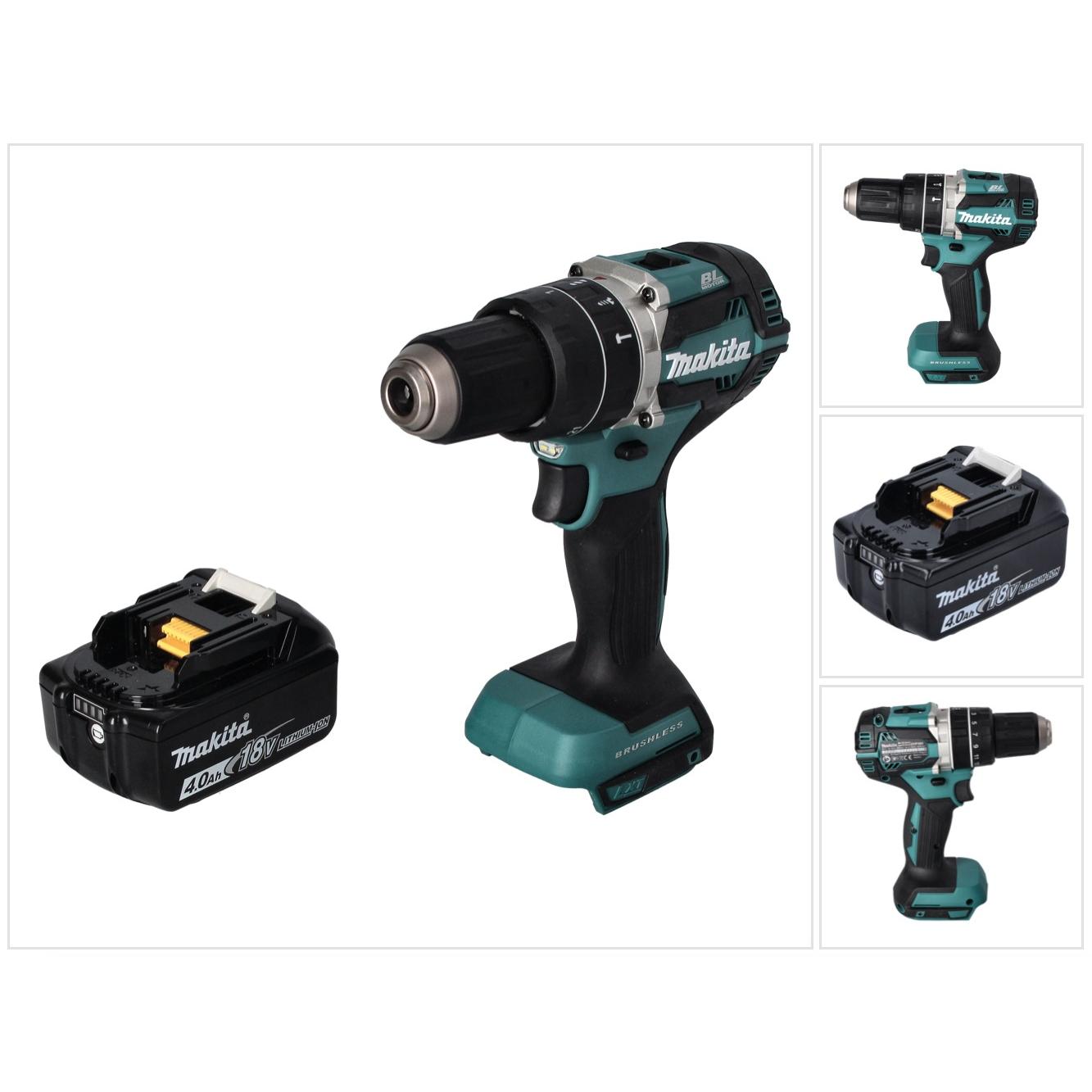 Makita, Bohrmaschine + Akkuschrauber, DHP 484 M1 Akku Schlagbohrschrauber 18 V 54 Nm Brushless + 1x Akku 4,0 Ah - ohne L...
