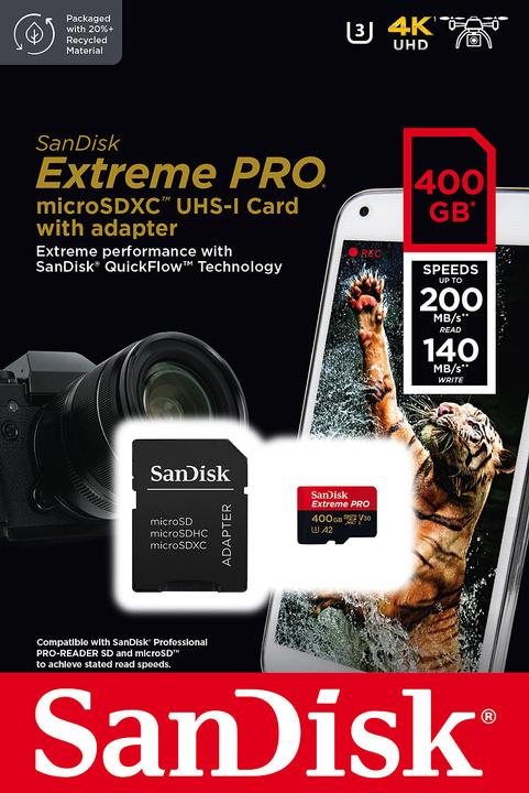 Actual product image SANDISK Extreme PRO (400 GB, microSDXC, U3, UHS-I)