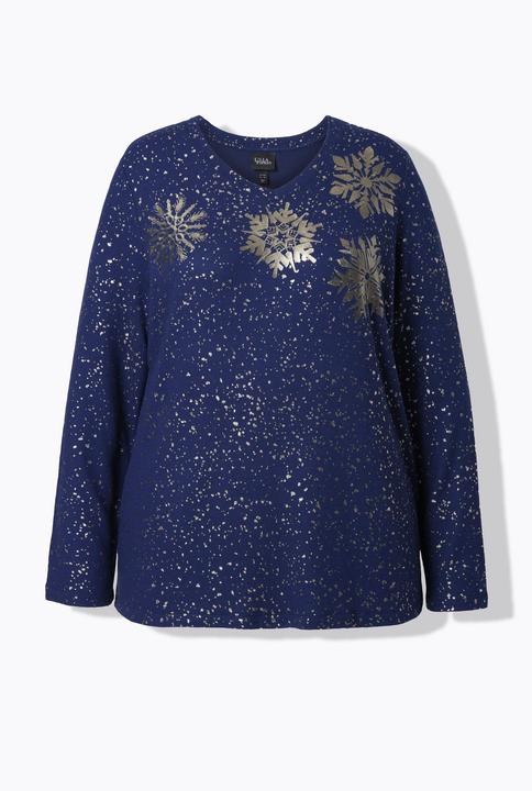 Produktbild Ulla Popken Sweatshirt, Metallic-Druck, V-Ausschnitt, Langarm (54, 56)