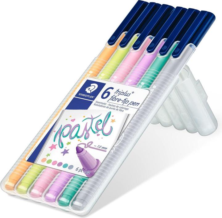 Immagine prodotto Staedtler penne a punta triangolare in fibra triplus color 323 (323-21 rosa chiaro 323-62 lavanda, 323-43 - arancione chiaro 323-53 - verde lime, 6 colori pastello, 323-54 turchese 323-82 - grigio chiaro, 6 x)