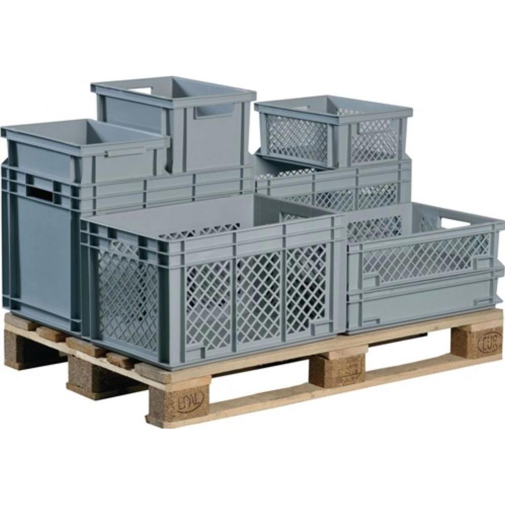 Lockweiler, Lagerbehälter, Transportstapelbehälter L600xB400xH220mm grau PP Durchfassgriff Seitenwände durchbrochen
