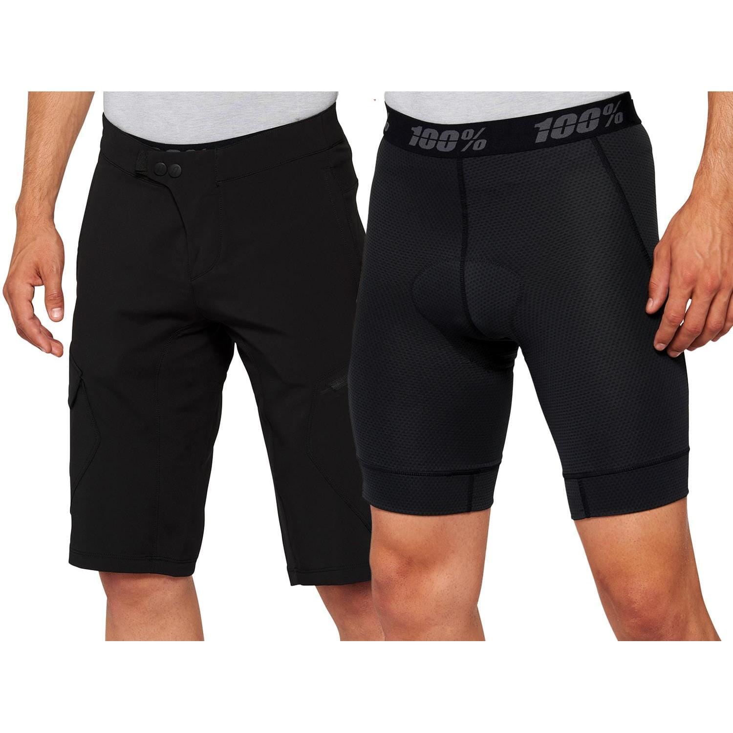 100%, Herren, Velohosen, Ridecamp Shorts w/ Liner (28), Schwarz, 28
