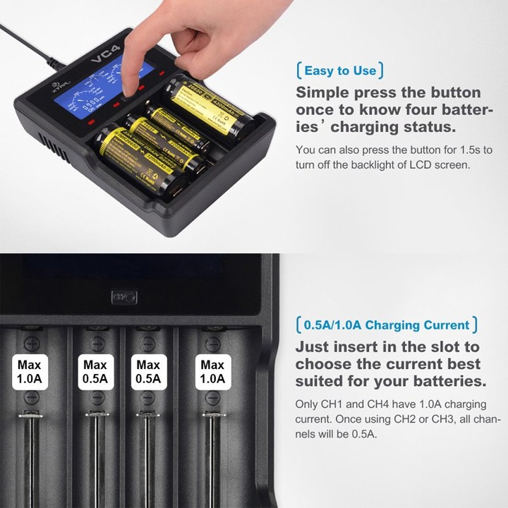 Produktbild AccuCell Panasonic 18650 Li-ion Akku und 4fach Li-ion Schnell-Ladegerät (1 Stk., 18650, 3400 mAh, Ladegerät inkl. Akku)