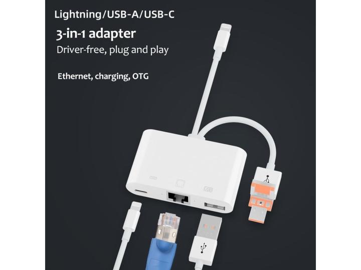 Image du produit PowerGuard DualHeadConnect USB-C/USB-A Lightning USB Ethernet & Charge-In (USB-A, USB-C, Lightning)