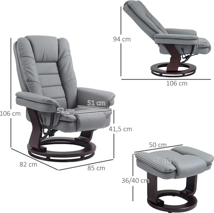 Actual product image Homcom Relaxsessel mit Hocker Kunstleder Grau