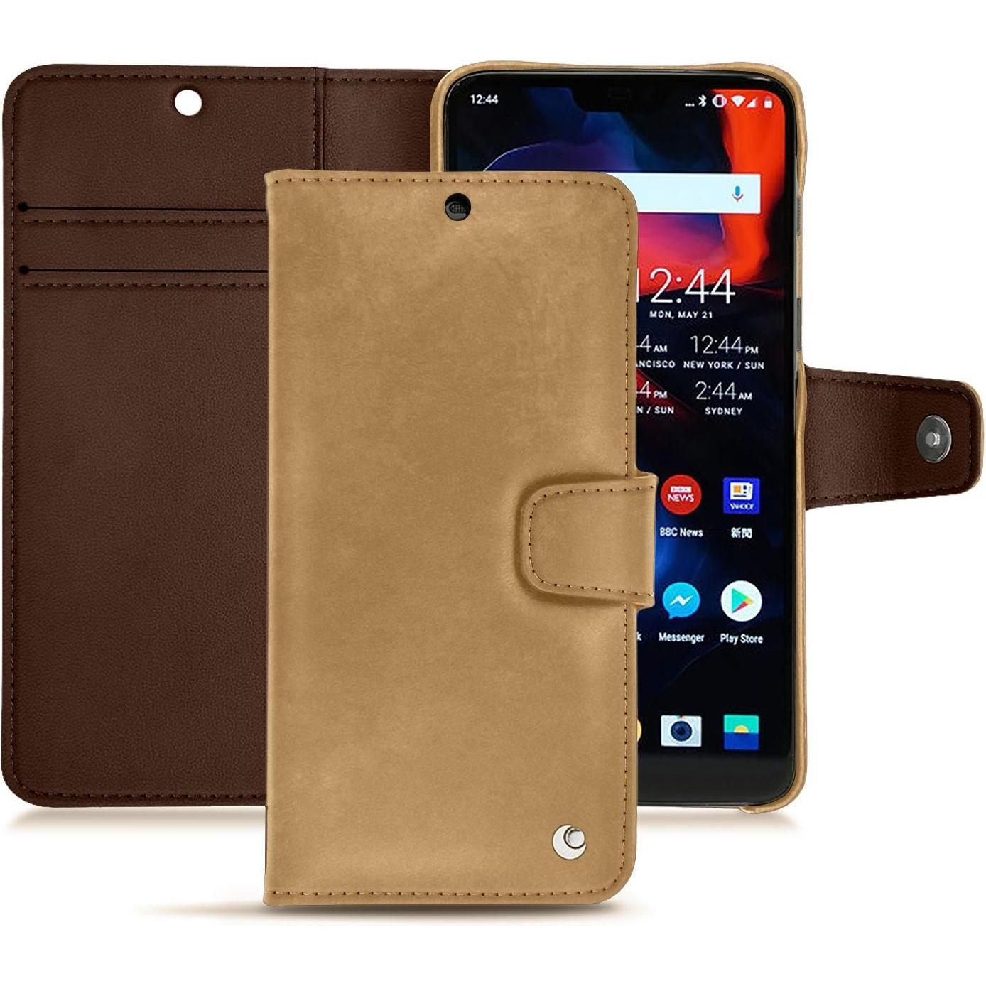 Noreve Lederschutzhülle Wallet (OnePlus 6), Smartphone Hülle, Braun