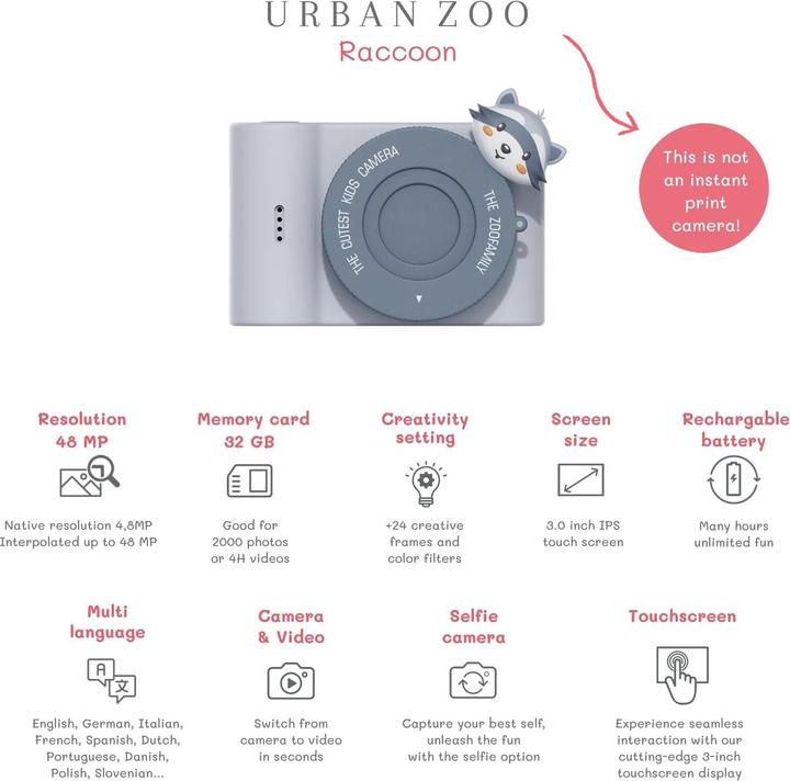 Actual product image The Zoofamily Kinder Kamera C5 Urban Zoo Waschbär