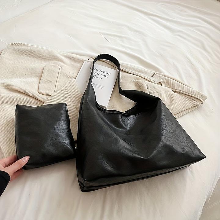Actual product image Only-Bags.Store Vintage solid colour hobo bag, lightweight casual shoulder bag with insert bag for everyday use