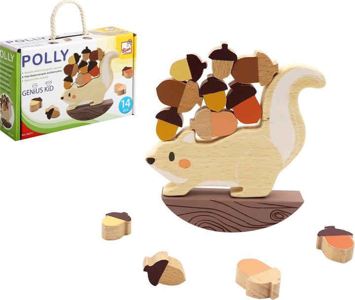 Mertens Bino 84217 - Genius Kid, squirrel Polly, wooden balancing game, 14 pieces, stacking game (German)