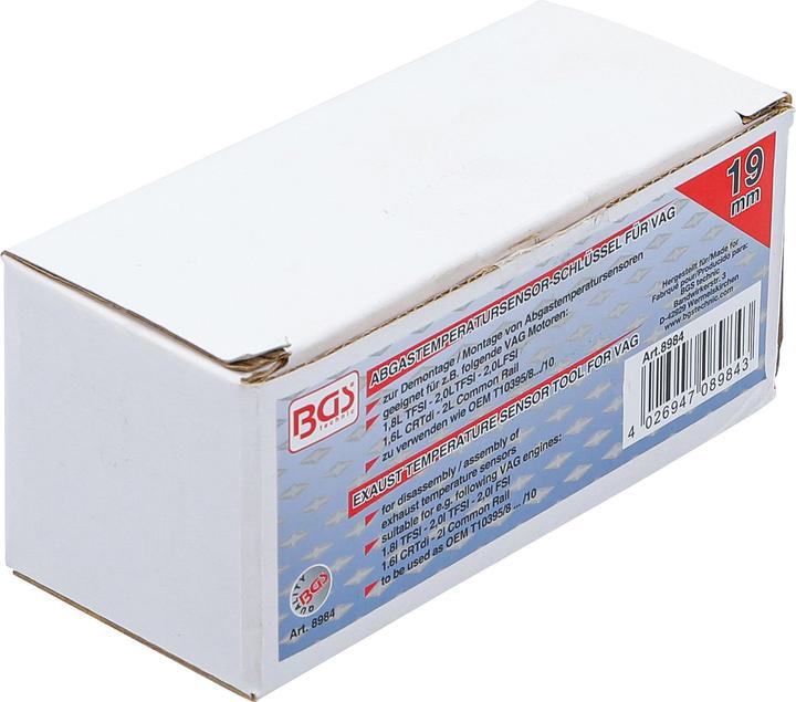 Image du produit BGS Clé spéciale pour capteur de température de gaz d’échappement 19 mm pour VAG 3 pièces