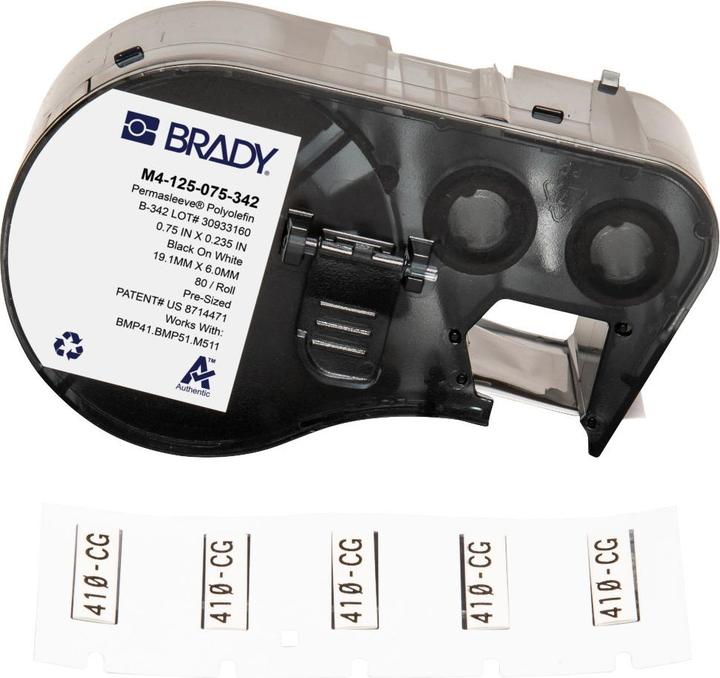 Produktbild Brady M4-125-075-342, Permasleeve, wärmeschrumpfendes Polyolefin, Schwarz auf Weiss, 19.05 x 6.00 m