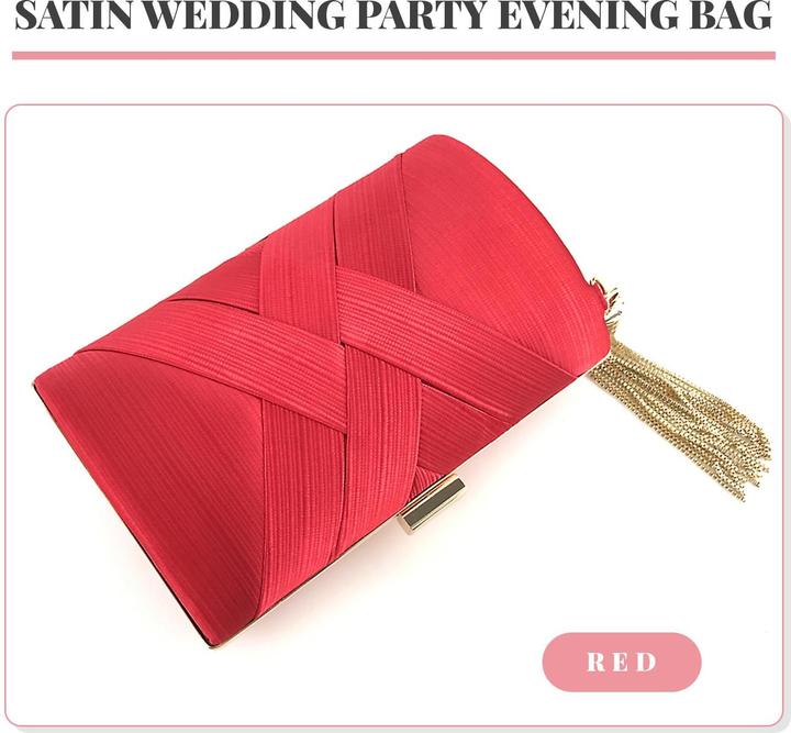 Produktbild Only-Bags.Store Abend Clutches Tasche Satin Hochzeit Party Abend Tasche Quaste Anhänger