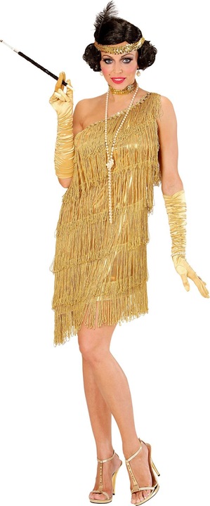 Immagine prodotto Widmann Abito Charleston oro con frange, girocollo, cerchietto e piume (XS, S, M, L, XL)