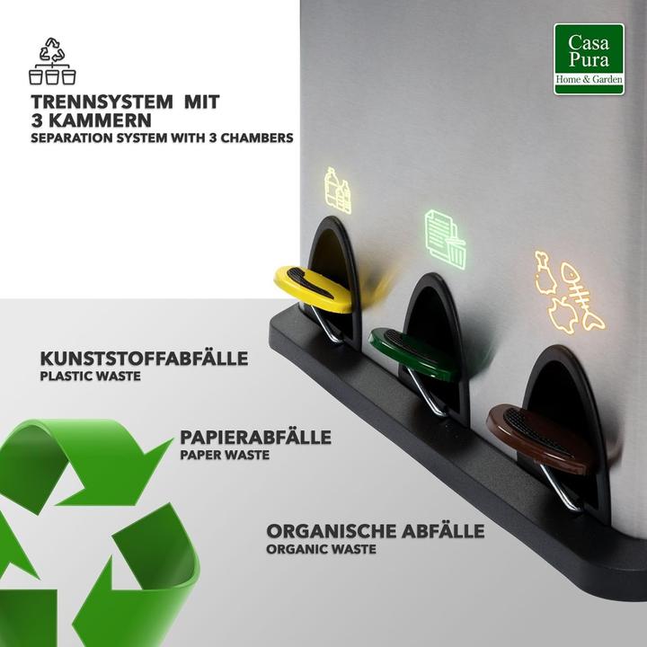Actual product image Casa Pura 3-chamber waste bin incl. 15 bin liners (24 l)