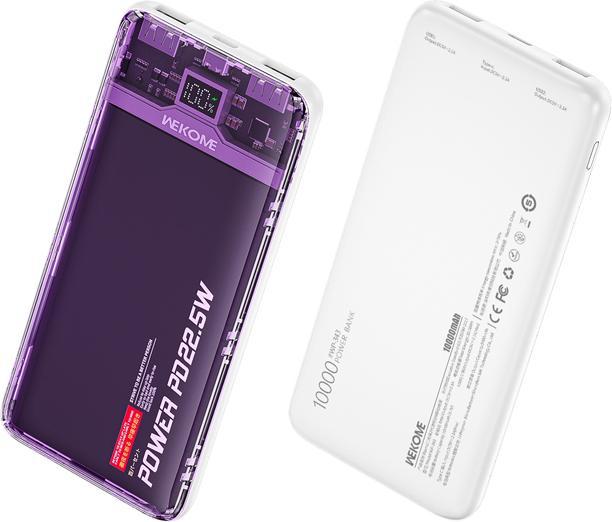 Actual product image Wekome WP-353 Vanguard-Serie – Powerbank 10000 mAh PD 20 W + QC 22,5 W (Lila / Transparent) (10000 mAh, 22.50 W, 37 Wh)