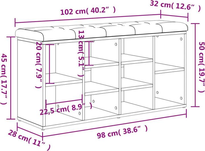 Actual product image VidaXL Brown oak-look shoe bench 102x32x50 cm (32 cm)