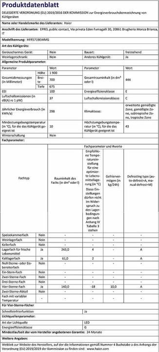 Immagine prodotto Haier HFR5719EWMG (444 l)