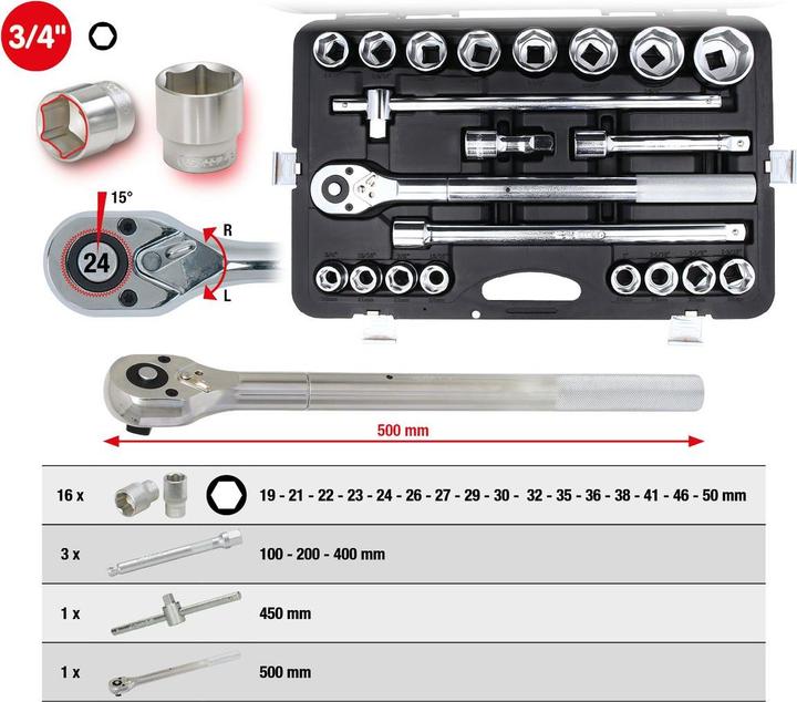 Image du produit KS Tools Jeu de clés à douille (19 mm, 21 mm, 22 mm, 23 mm, 24 mm, 26 mm, 27 mm, 29 mm, 30 mm, 32 mm, 35 mm, 36 mm, 38 mm, 41 mm, 46 mm, 50 mm)
