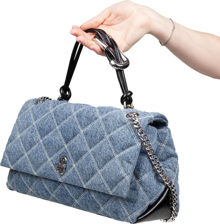 Actual product image Marc Jacobs the dual chain ​​quilted denim handbag color indico blue