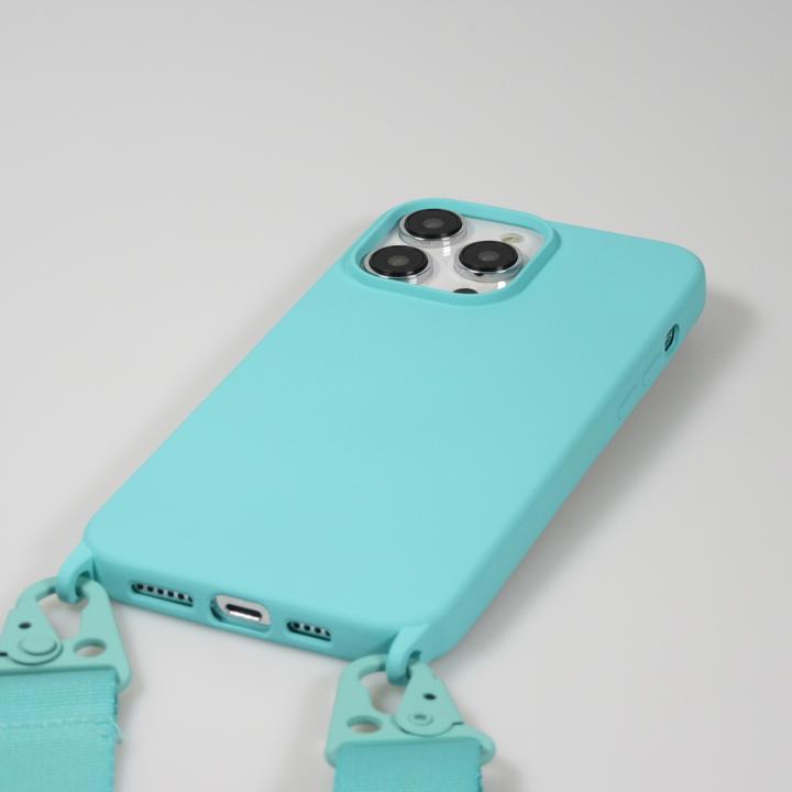Produktbild PhoneLook Hülle Silikon matt mit Trageschlaufe und Metall Karabiner Hellblau (Apple iPhone 14 Pro)