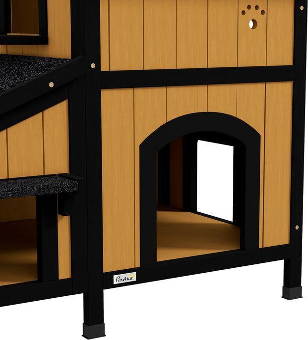 Produktbild Swisshandel24 Katzenhaus Holz, 2 Etagen, Winterfest, Gelb, 96x65x85,5 cm (Katze)