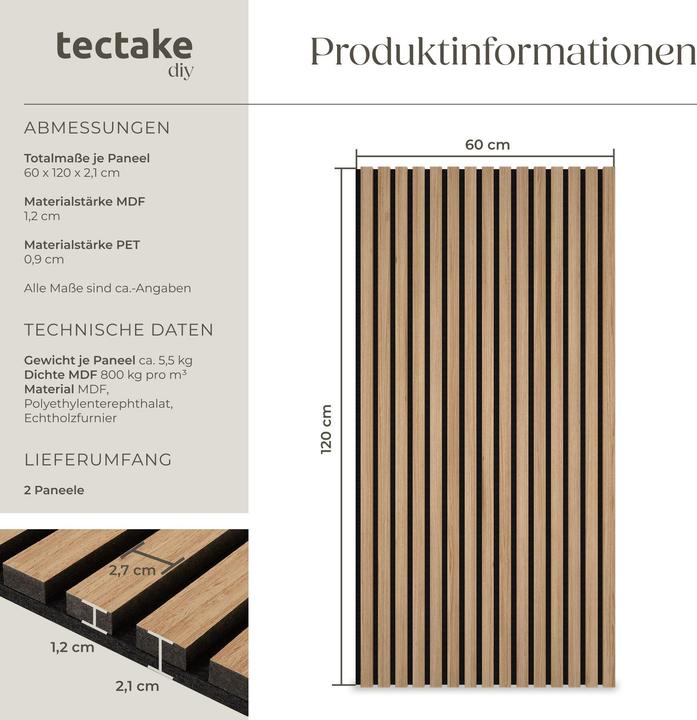 Produktbild tectake 2er Set Akustikpaneele Sonic Wall Holzoptik (2 Stk.)