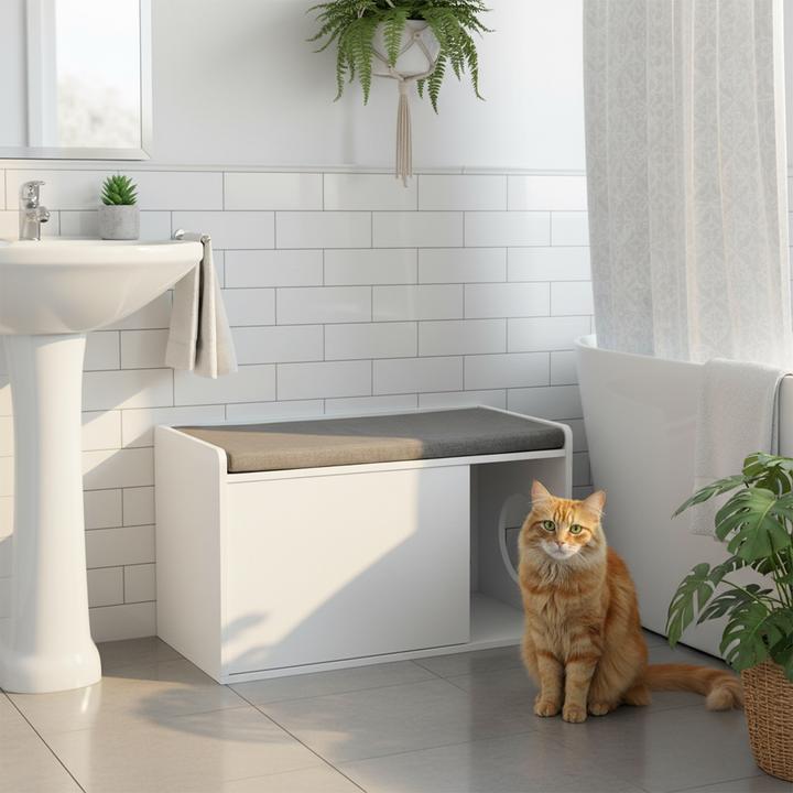 Actual product image Relaxdays Cat Cabinet with Bench (Cat litter box closed)