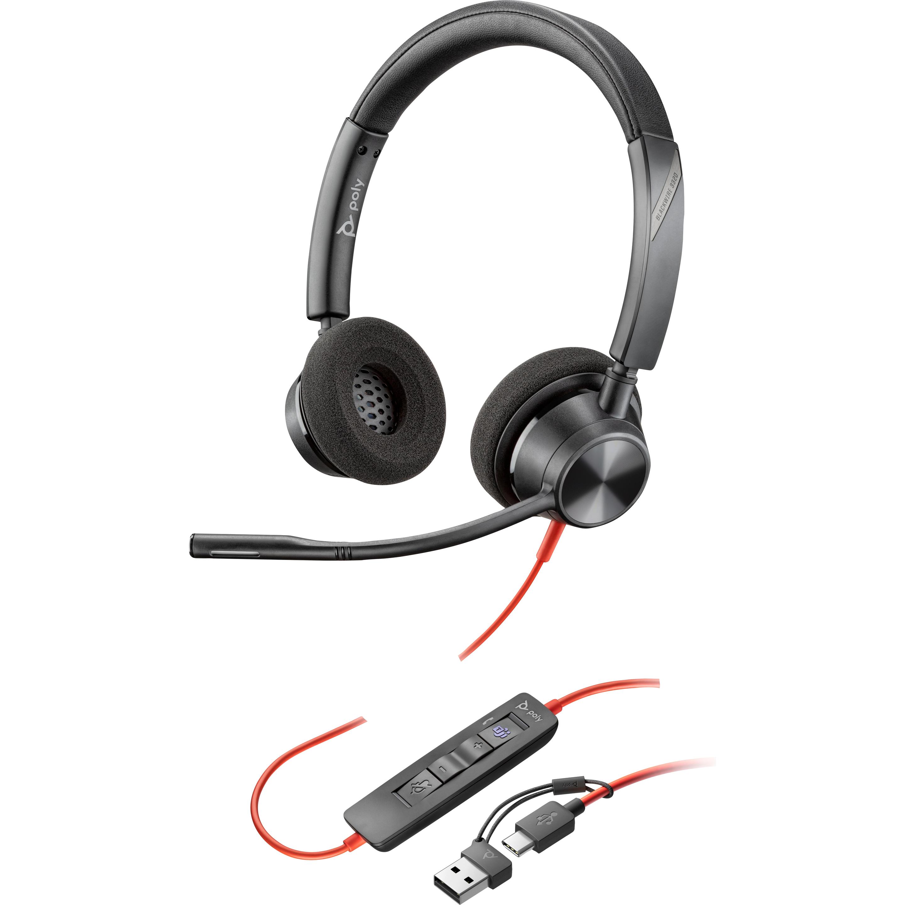 Poly Blackwire 3320 Stereo Microsoft Teams (USB C) (Cablato, USB-C), Cuffie da ufficio, Nero