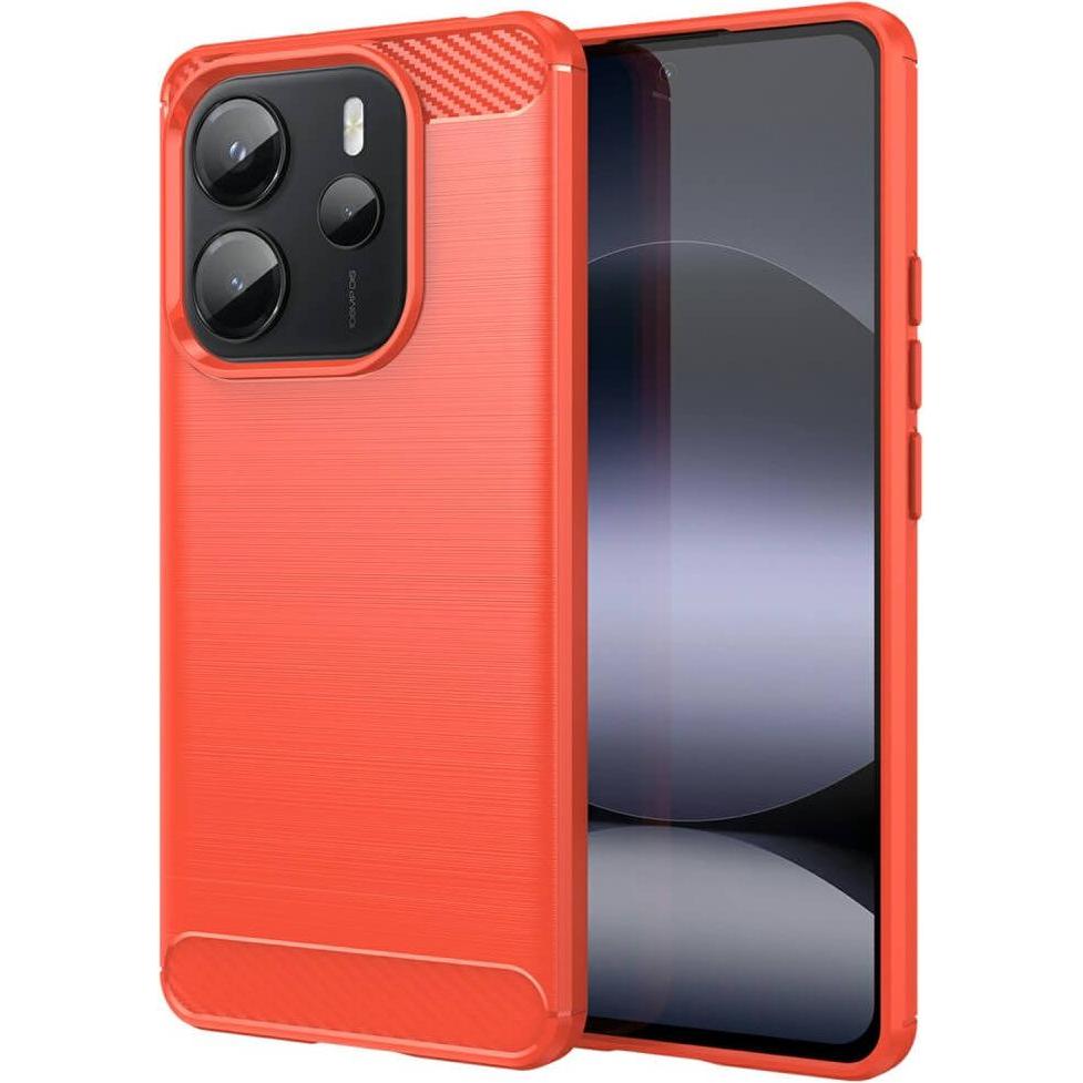 Cover-Discount Metall Carbon Look Hülle (Xiaomi Redmi Note 14), Smartphone Hülle, Rot