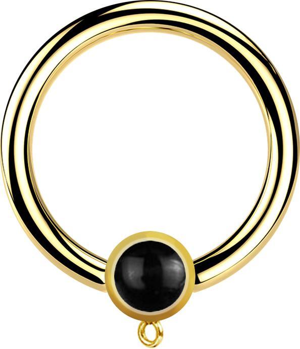Produktbild Star Piercing Micro Closure Ring vergoldet mit Zylinder schwarzer Onyx Stein Ring für Anhänger (Mineralisch, Chirurgenstahl 316L, ohne Messing)