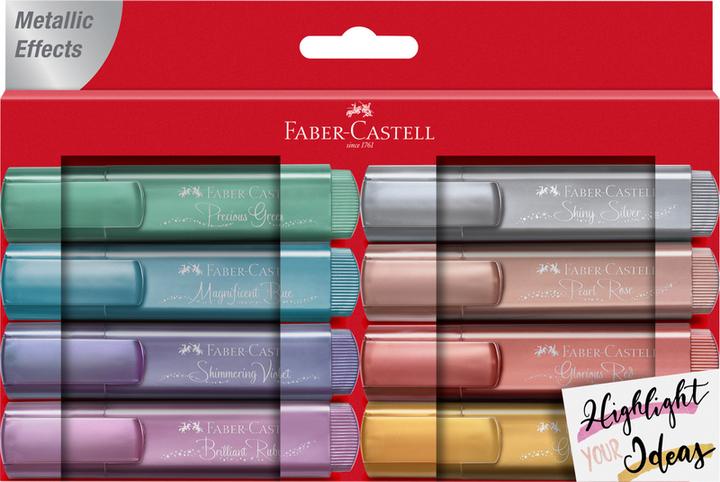Image du produit Faber-Castell Surligneurs TL 46 Metallic étui de 8 (Étui de 8 pièces (glamorous gold, shiny silver, pearl rose, brilliant ruby, magnificent blue, precious green, glorious red, shimmering violet), 5 mm, 8 x)