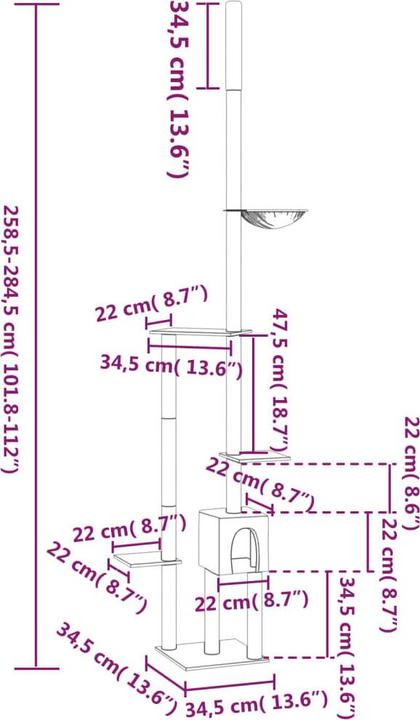 Produktbild vidaXL Kratzbaum Deckenhoch Katzenkratzbaum Katzenbaum Kletterbaum Hellgrau (Hellgrau)