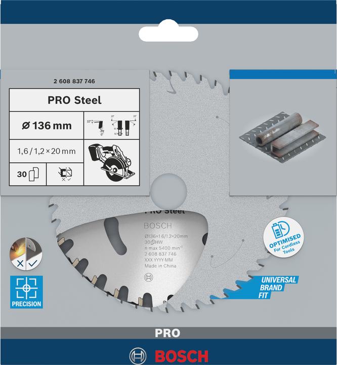 Image du produit Bosch Professional Zubehör Lame de scie circulaire PRO Steel cordless, 136 x 1,6 x 20 mm