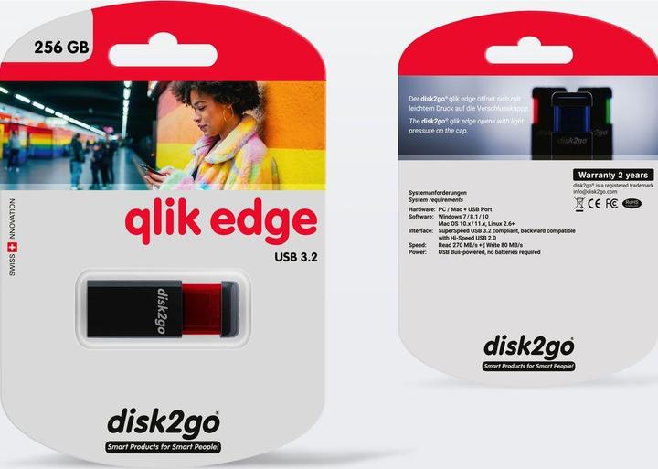 Image du produit Disk2go Clé USB qlik edge 256GB (256 Go, USB-A)
