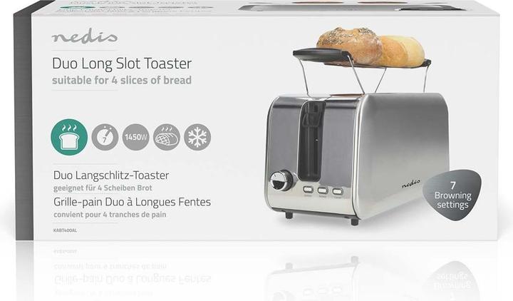Actual product image Nedis Toaster | 2 slots | browning levels: 7 | defrost function | aluminium / silver