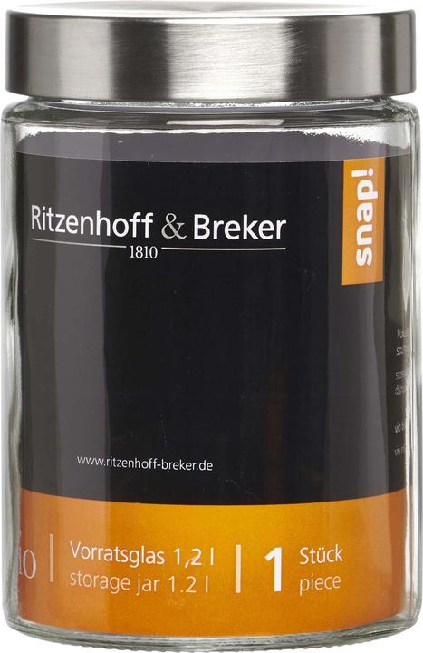 Actual product image Ritzenhoff & Breker "VIO" storage jar, round, 1.2 litre, made of glass, with stainless steel screw-top lid (1.20 l)