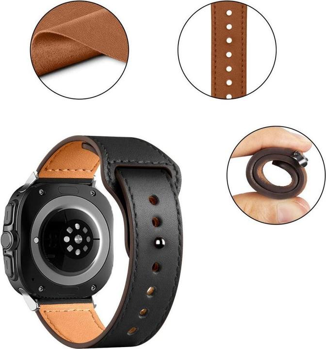 Actual product image Tech-Protect Leatherfit Strap for Samsung Galaxy Watch Ultra (47mm) - Black (Genuine leather)